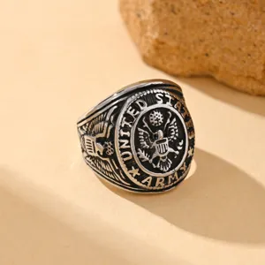 Vintage stainless steel United States Army military ring with detailed eagle relief