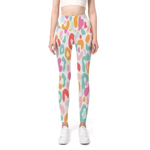 High-waist seamless yoga leggings with vibrant abstract leopard print pattern details