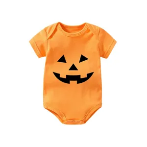 Newborn Baby Romper Cotton Halloween Pumpkin Print Short Sleeve Bodysuit Infant Casual One-Piece Baby Clothes