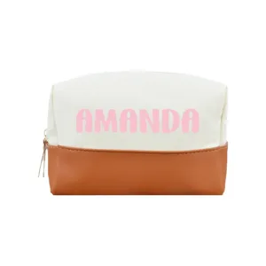 Personalisierte minimalistische Canvas-Kosmetiktasche mit individuellem pinkem AMANDA-Namen