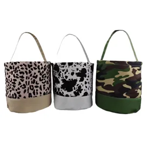 Halloween canvas bucket candy bags with leopard cow and camo prints
