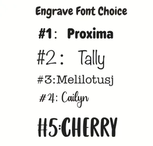 Custom engraving font choice guide detail view showing five distinct font styles available.