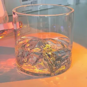 Vintage Mount Fuji whiskey glass cup with mountain relief base for tea and water