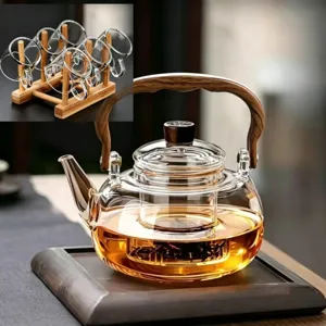 Tetera de Vidrio de Borosilicato con Asa de Viga Resistente al Calor Separador de Té y Agua Set de Té