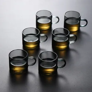 Smoke Gray High Borosilicate Glass Tea Cup Heat Resistant Transparent Small Tasting Master Cup With Handle Tea Drinkware