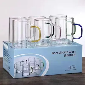 Tazza D'Acqua In Vetro Borosilicato Resistente Al Calore Tazza Trasparente Con Manico Colorato Grande Capacità Tazza Latte Tè