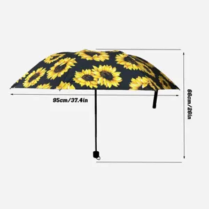 Dimension diagram of sunflower print UV folding umbrella with 95cm diameter and 66cm height