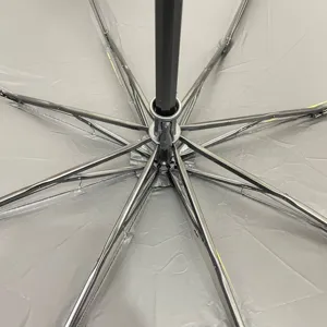 Close-up detail showing the reinforced metal rib structure of a folding UV umbrella.