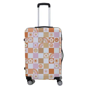 Duurzame retro geblokte kofferhoes met smiley-gezichten en regenboogpatroon reizen