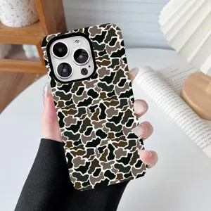 Detailed view of a hand holding a stylish camouflage print shockproof durable phone case