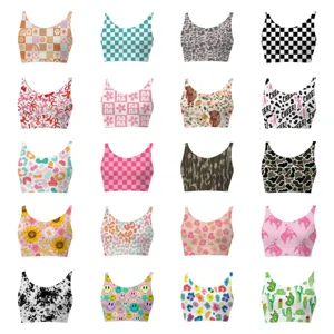 Diverse selection of vibrant printed patterns for women's cropped sports tank tops