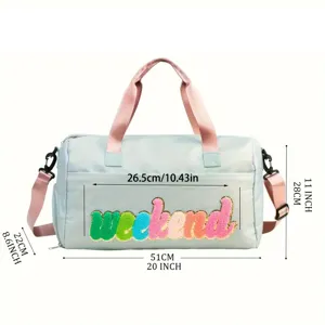 Large gym bag with dimensions 51x28x22cm and colorful weekend embroidery