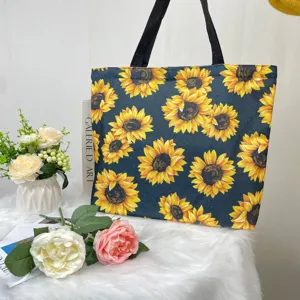 Vibrant sunflower print canvas tote bag with large capacity for stylish daily commute