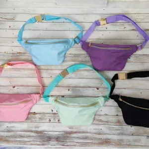 Casual Solid Color Canvas Crossbody Bag Adjustable Metal Buckle Travel Fanny Pack Lightweight Women Children Shoulder Bag