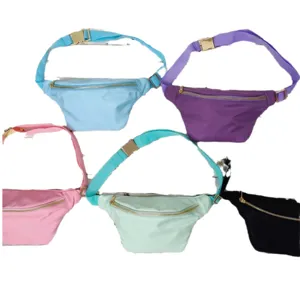 Adjustable solid color nylon waist bag set for women and kids travel wear