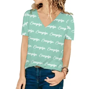 Women's Casual Loose V-Neck Short Sleeve T-Shirt Plus Size Print Summer Top