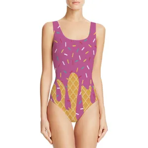 Costume da bagno intero da donna con grafica creativa a forma di cono gelato rosa