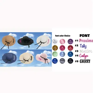 Customizable women's straw sun hats with various font colors and styles for summer