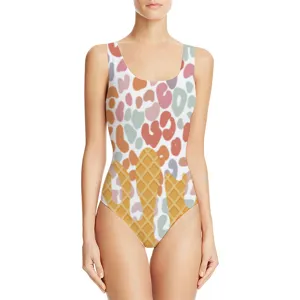 Costume da bagno intero da donna con stampa leopardata colorata e cono di cialda.
