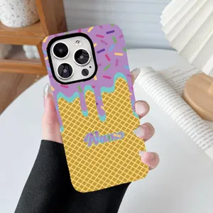 Detailed view of custom ice cream theme phone case for iPhone with name placeholder