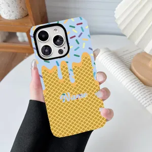 Close-up of personalized ice cream design phone case with custom name placeholder detail