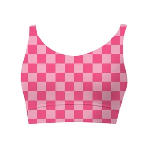 Pink and light pink checkered pattern cropped tank top for women, comfortable inner wear.