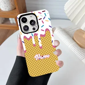 Cute Ice Cream Waffle Pattern Silicone Phone Case Drop Resistant Protective Back Cover For iPhone