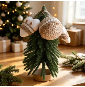 Mini adorno de arbol de navidad con bolas de yute y corazones para decoracion festiva detalle