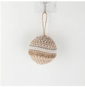 Adorno de bola de espuma de yute navideño, decoración colgante rústica para árbol.
