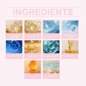 Detail view showing natural ingredients of the bath bomb including sea salt and glycerin