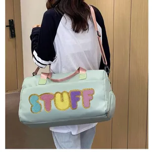 Large Capacity Travel Duffel Bag Waterproof Oxford Cloth Sports Gym Bag Wet Dry Separation Shoe Compartment Letter Patch