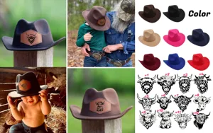 Overview of custom felt cowboy hats featuring various colors and bull head design options