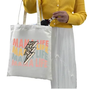 Canvas tote bag with 'MAMA LIFE' leopard lightning print design