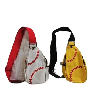 Fashionable canvas sling bags featuring vibrant red baseball stitching embroidery for women