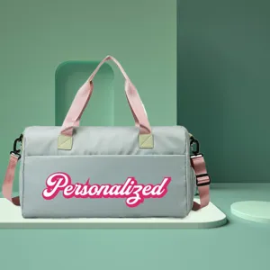 Large capacity sports gym bag featuring a shoe compartment and pink strap details