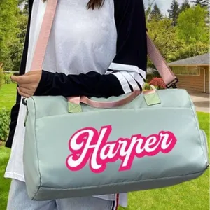 Large capacity custom sports gym bag with Harper print and pink shoulder straps