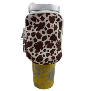 40oz neoprene water bottle pouch with cow print pattern for outdoor portable storage