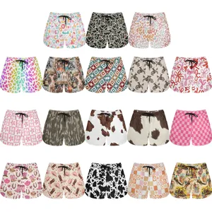 Overview of eighteen distinct patterned casual summer sports shorts with adjustable drawstrings