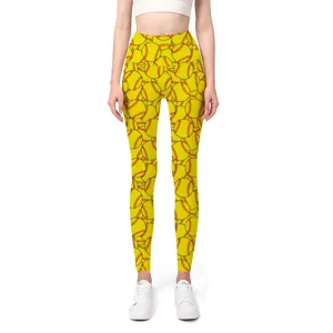 Damen-Yogahose mit lebhaftem gelbem Softball-Print und hoher Taille