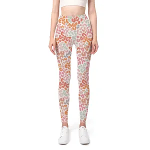 Vorderansicht von Damen Yoga-Leggings mit hoher Taille und buntem Leopardenmuster Print
