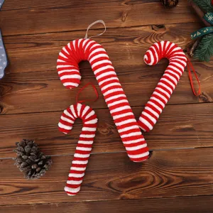 Canne à sucre de Noël peluche pendentif ensemble rouge blanc rayé déco sapin 3pcs