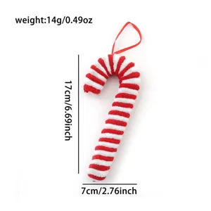 Détail de suspension en peluche canne à sucre rouge et blanche, déco de Noël, 17cm.