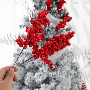 Künstliche rote Beeren Zweige Weihnachtsbaum Dekoration Winter Feiertag Party Blumenarrangement
