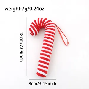 Canne de sucre en peluche rayée rouge et blanche décoration suspendue pour sapin de Noël 18cm