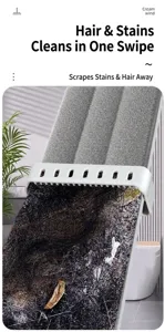 Flachmopp Detail mit Abzieher und grauem Tuch zur einfachen Schmutz- und Haarentfernung.