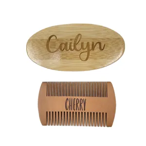 Juego de cepillo para barba de bambú y peine de madera personalizado para el cuidado facial