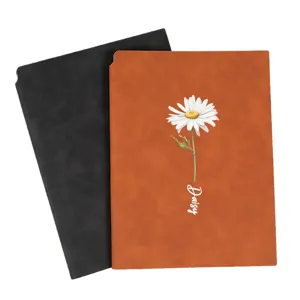 A5 soft leather personalized notebook featuring a beautiful white daisy floral print
