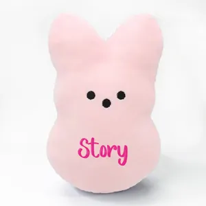 Detailed view of soft pink personalized Easter bunny plush toy with custom name Story