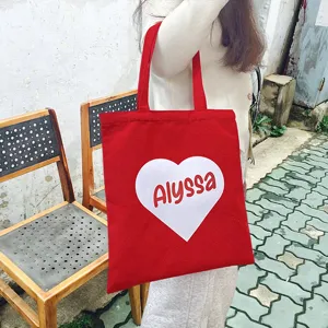 Canvas Tote Bag Heart Letter Print Casual Shoulder Handbag Reusable Shopping Bag For Women Daily Use