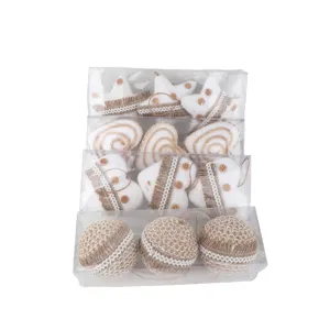 Set de caja de adornos colgantes de bola de espuma de yute para el árbol navideño